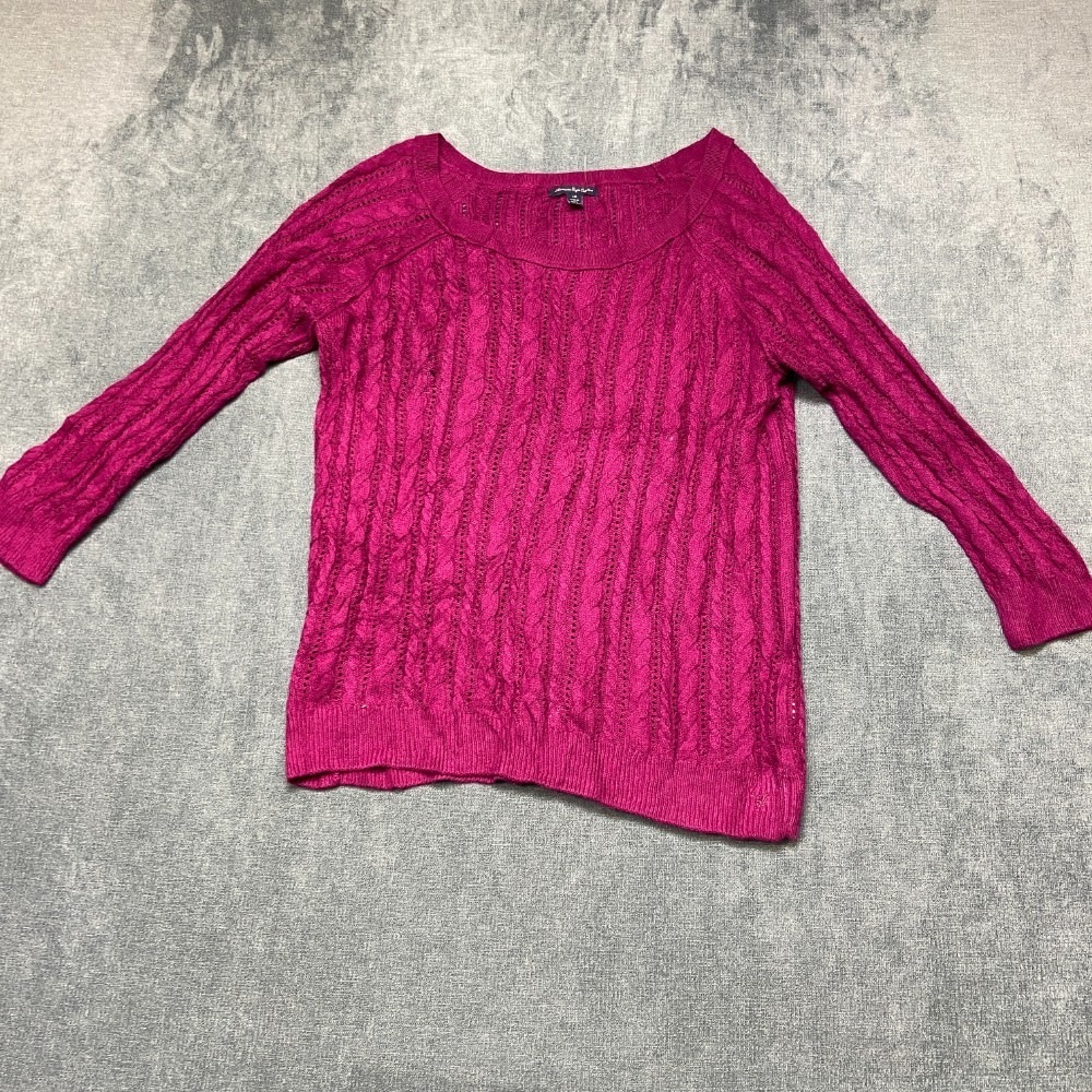 American Eagle Outfitters Sweater Womens Large Purple Raglan Sleeve Cable Knit